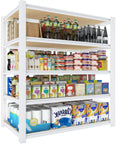 Beefy 5 Tier Metal Closet Shelving Unit With 36W 16D 72H Dimensions Industrial Steel Frame Thick FSC Certified Wood Shelves That Stay Flat Breathable And Warp Resistant Storage Organizer For Home Or Garage, white metal shelf filled with pantry items