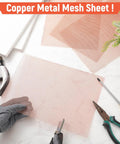 Four Pack Copper Woven Mesh Screens Set 11.81 By 8.27 Inches Each Nearly 100 Percent Pure Copper for air vent use shown with tools