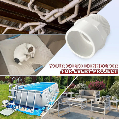 Five Pack One And A Half Inch PVC Pipe Fittings NPT Male Thread Adapters SCH40 Slip Coupling Connectors for versatile projects