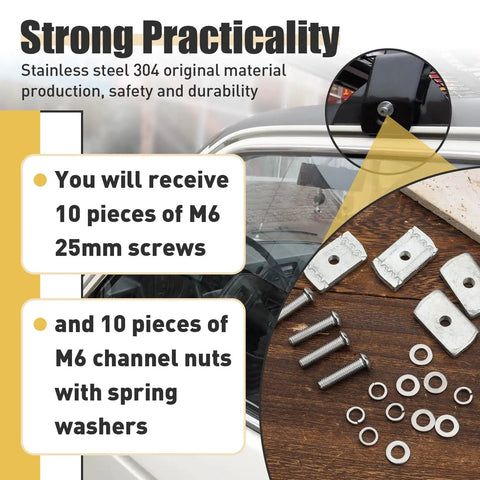M6 304 Stainless Steel 25mm Screws And Channel Nuts Kit 20 Piece Set With Spring Washers For Roof Rack Brackets Fits Rotopax Mounts