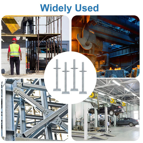 24 Inch Adjustable Scaffold Leveling Jacks For Baker Style Frames Galvanized Solid Threaded Rods Scaffolding Feet in construction settings.