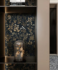 Black And Gold Delicate Floral Peel And Stick Wallpaper 236x16.1 Inches Waterproof Vinyl Self Adhesive Removable Wall Covering