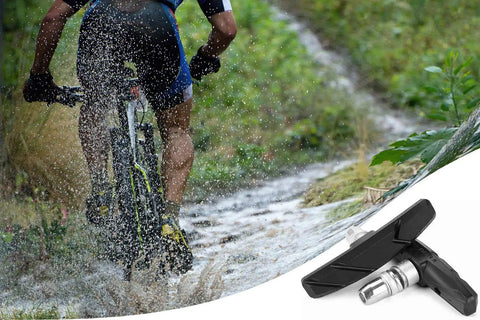 Cyclist on trail with 2 Pairs 70mm Bike Brake Pads Set For Cruiser And MTB Universal V Brakes With Hex Nut And Shims