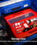One Quarter Inch Drive Mini Right Angle Air Die Grinder Kit in blow-molded storage case with various attachments and tools.