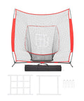Grab-And-Go Portable Baseball And Softball Practice Net With Strike Zone Target 7x7 Ft shown with collapsible frame and carry bag.