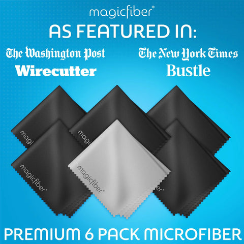 MagicFiber microfiber cleaning cloths, 6-pack; black and white, for glasses, screens and lenses.