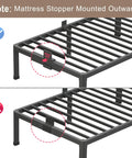 Heavy Duty King Bed Frame Built Like A Tank With 3500 Pound Capacity showing correct and incorrect mattress stopper mounting.
