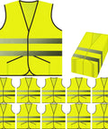 Pocket Safety Vest With 360 Degree Reflective Hi Vis Strips Fluorescent Yellow For Men And Women XL Size, bulk 10-pack