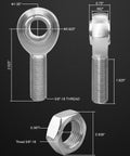 Five Eighth Inch Heim Joint Rod End Kit With Left And Right Hand Thread Chromoly For Steering And Suspension Beefed Up For Traction Rods Sand Rails A Arms Race Cars And Hot Rods, 5/8-18 threaded joint with nut