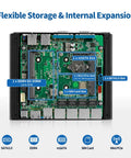 J4125 Micro Firewall Router With Quad 2.5 Gb Ethernet and 16 Gb Ram Packing 512 Gb Storage showing internal motherboard and expansion slots.