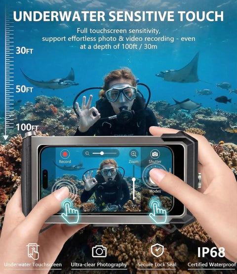 5th Generation Diving Phone Case For iPhone 17 16 15 14 Pro Max And Galaxy S25 S24 S23 Ultra Waterproof Underwater Housing, scuba use