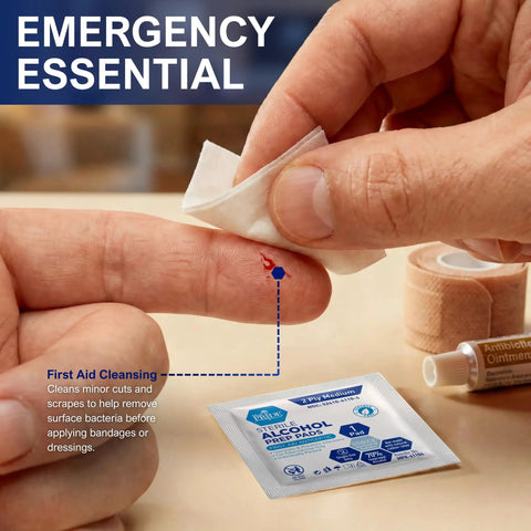Alcohol Prep Pads 70 Percent Isopropyl, 2-Ply Sterile, Individually Wrapped, 200 Count Go-To First Aid Pack For Wound Cleaning, Skin Preparation, Injections, Medical Use used on a finger cut