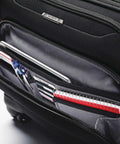 Open front organizer of Xenon 3.0 Spinner Mobile Office Black Carry On With Four Multidirectional Wheels Built From Rugged 1680 Denier Ballistic Polyester