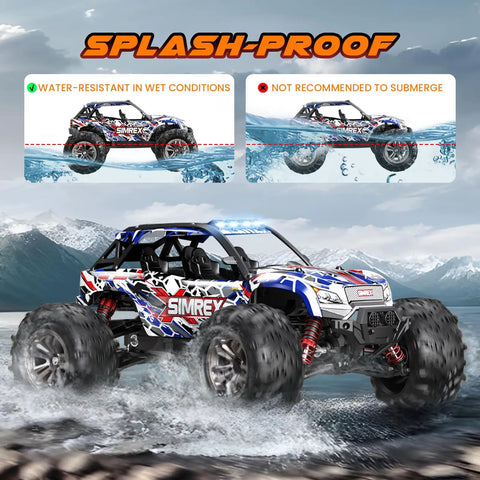 1/16 Scale Hobby Grade RC Monster Truck with 4WD Power and 36 KPH High Speed, splash-proof in water-splash test