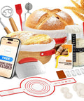 Complete Sourdough Starter Kit with 9 inch round and 10 inch oval proofing baskets, 32 oz starter jar, and essential tools.