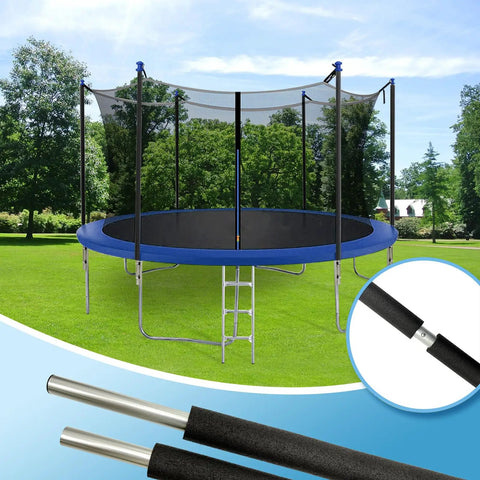 Heavy Duty Universal Trampoline Enclosure Poles Kit For Six Straight Tubes Fits 10 To 16 Foot Nets with safety poles and foam guards.