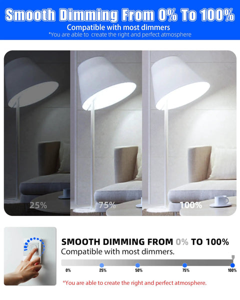 Dimming comparison of a lamp using 10W LED Light Bulbs 60W Equivalent A19 E26 Dimmable 800 Lumens Daylight White 5000K Energy Star