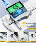 6 Inch Digital Caliper With Large Backlit LCD Display, Stainless Steel Vernier Calipers Tool, USB C Rechargeable shown charging