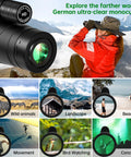 80x100 HD Monocular Telescope With Smartphone Adapter And Tripod For Adults, showcasing wildlife, landscapes, and bird watching use