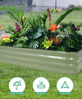 Galvanized Raised Garden Bed Kit 5X3X1 Modular Planter Box For Outdoor Gardening, filled with flowers in a backyard