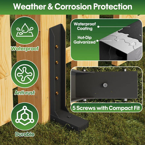 Tough As Nails 4 Pack Fence Post Repair Kit with 8mm Double Layer Anchors showing waterproof and anti-rust features with screws.