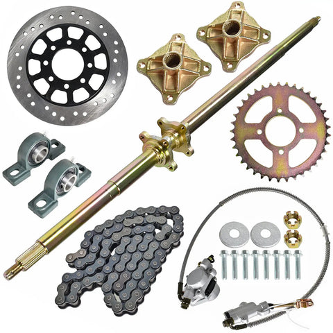 Forty Four Point Two Five Inch Heavy Duty Beefed Up Go Kart Rear Axle Shaft Kit With Chain Sprocket Brake Disc Parts