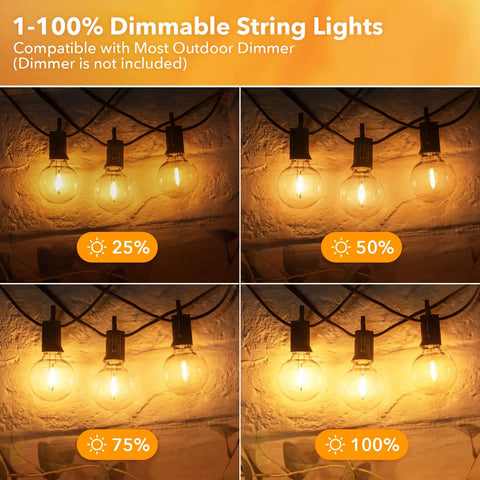 LED Outdoor String Lights 100ft With 104 Bulbs Weatherproof Shatterproof Patio Lights dimmable settings demonstration