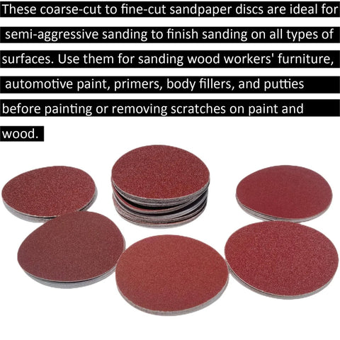 6-inch PSA sanding discs set, red abrasive, self-adhesive, assorted grits, 60 discs