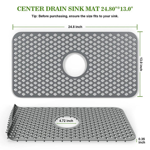 Silicone Kitchen Sink Mat With Non Slip Design, Stable Farmhouse Sink Protector For Stainless Steel Drainboard, Gray, top view