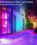 Lit 16.4ft RGB LED Neon Strip Lights With Remote App Control IP65 Waterproof Rope Lights around pool and walls at night