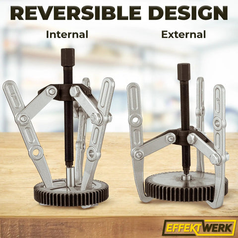 Three Jaw Gear Puller Kit 6 Inch Wheel Bearing Removal Tool for Tight Pulleys, Flywheels and Brake Discs displayed on a table