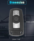 Two Pack 315MHz BMW Keyless Entry Remote Fob Replacements dimensions shown with 3 buttons and lock icon, suitable for 2006-2014 models