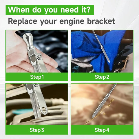 Go-To Flexible Stainless Oil Dipstick Replacement For LS Engines showing installation steps 1 to 4 with detailed views.