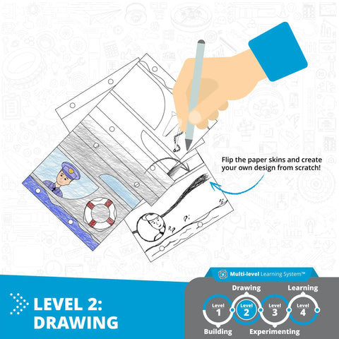 Hand designing paper skins in Buoyancy Science STEAM Toy Kit For Ages 8 And Up Nonmotorized Construction Set With 98 Pieces And 450 Connection Points.