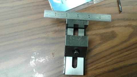 Beefy 2 By 5-1/2 Inch Tool Maker's Precision Screwless Vise 705-02 New Built From Tool Steel With Square And Parallel Accuracy To 0.0005 Inch, Jaw Width 2 Inches, Opening 2 Inches, Length 5-1/2 Inches, Heavy Duty Craft Bench Vise with ruler on tabletop