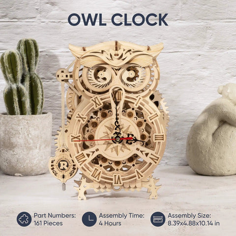 3D Wooden Clock Kit For Adults Dope Owl Mechanical Puzzle Kit DIY Build Set, Brain Teaser Educational Hobby Craft For Teens, Desk Decor And Gift Idea For Puzzle Lovers. Wooden owl clock kit, 8.39x4.88x10.14 in
