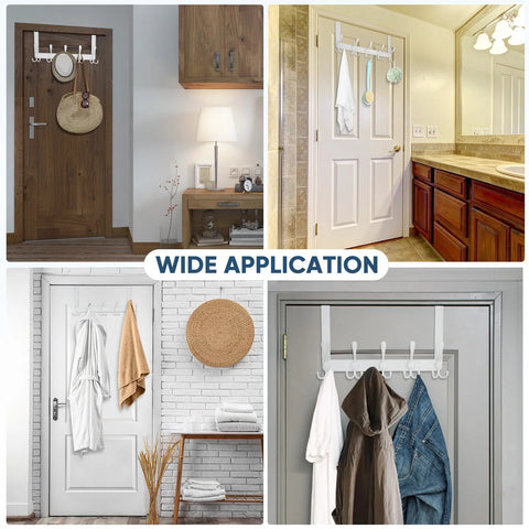 TICONN over-the-door coat rack, all-metal with 5 white hooks for 1-3/8 inch doors