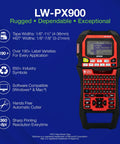 Hard Working Pro Label Maker Bundle For Audio Wiring And Industrial Cable Marking Includes Self Laminating Vinyl Tape Rolls That Really Nail The Wire Organizing Grind And Save You Some Dough, LW-PX900 handheld label maker with large display.