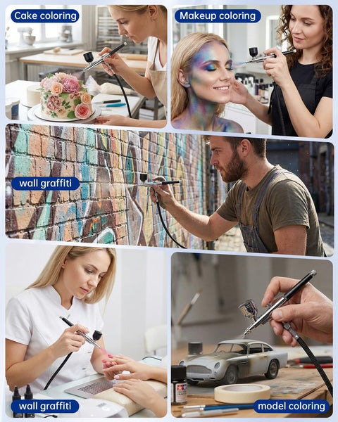 All In One Pro Grade Airbrush Kit With Compressor For Painting Nails Modeling Makeup And Cake Decorating in various uses
