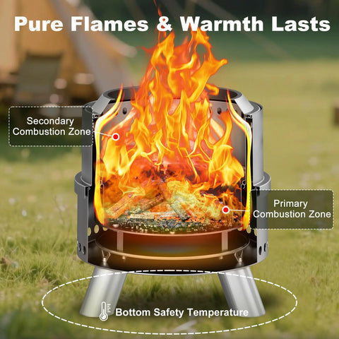 Smokeless Outdoor Fire Pit With Waterproof Bag, 15 Inch Stainless Steel Wood Burning Pit For Camping And Backyard Bonfires.