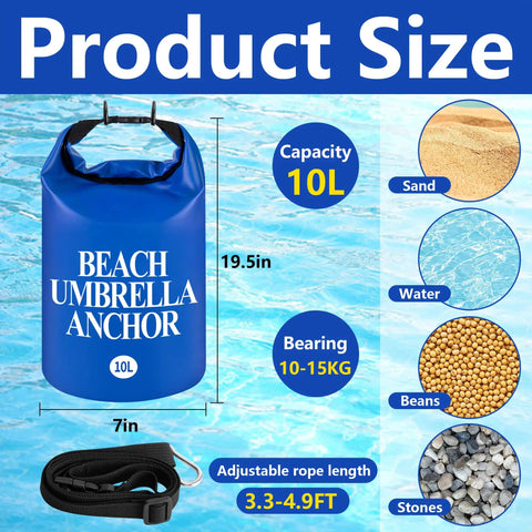 Two Pack Beach Umbrella Sand Weight Bags 10L 25LB Fillable Anchor Bags For Outdoor Wind Resistant Shade Setup Heavy Duty 500D PVC Includes Black Straps Easy Fill With Sand Stones Or Water 19.5 x 7 Inch