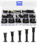 Black M8 Countersunk Socket Cap Bolts And Cap Nuts 50 Piece Assortment Kit for Furniture Connectors organized in box