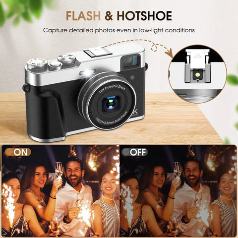 4K Digital Camera With 48MP Auto Focus, 16x Zoom, Flash Viewfinder And Dial, Vlogging Ready Anti Shake, Dual Batteries, SD Card Included