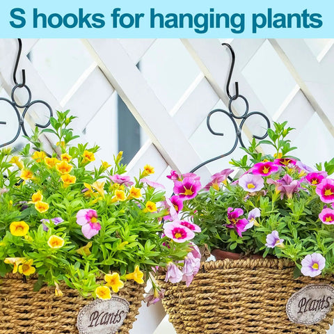 Heavy Duty 3.5 Inch S Hooks Set of 24 Black Metal S Shaped Hooks for Hanging Plants on lattice structure