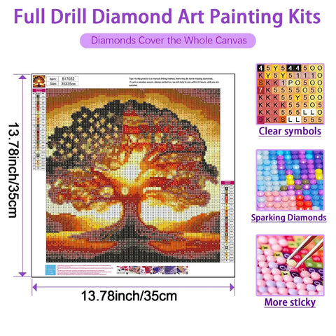 5D Diamond Painting Kit For Beginners With Ancient Tree Full Drill Diamond Art For Adults Round American Flag Dots DIY