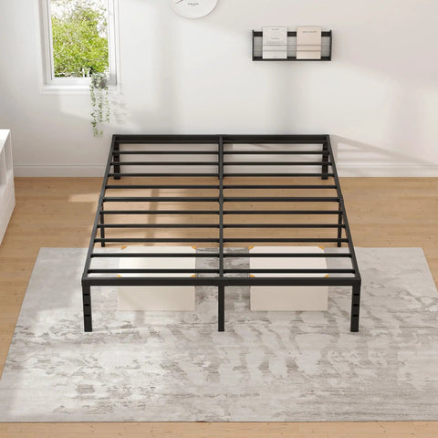 King Size Metal Bed Frame With Built In Storage Space Heavy Duty Sturdy Mattress Foundation Easy Assembly No Box Spring Needed Black 14 Inch Clearance King Size Bedroom Furniture For Modern Homes
