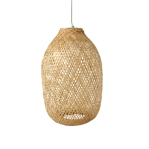 Rustic Bamboo Lamp Cage Pendant Light Shade With Included Dimmable 40W LED Bulb, Natural Finish, Vintage Farmhouse Basket Design