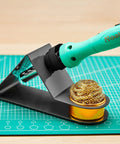 Premium Soldering Iron Holder With Brass Coil Tip Cleaner Kit No Water Needed Black Heavy Duty Stand displayed on a workbench