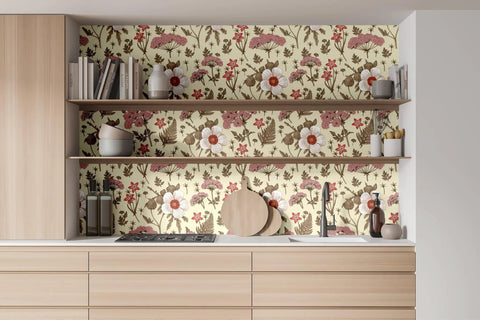 Peel And Stick Multicolor Peony Daisy Wallpaper Removable Self Adhesive Wall Mural for Living Room or Accent Wall in kitchen