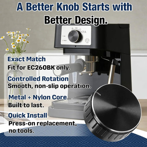 Premium Aluminum Knob Replacement For Stilosa EC260BK Espresso Machine, Easy Turn Dial, Smooth Mode Selection, Durable Black Alloy Exterior, Direct Replacement For Precise Controls And Reliable Brewing on espresso machine